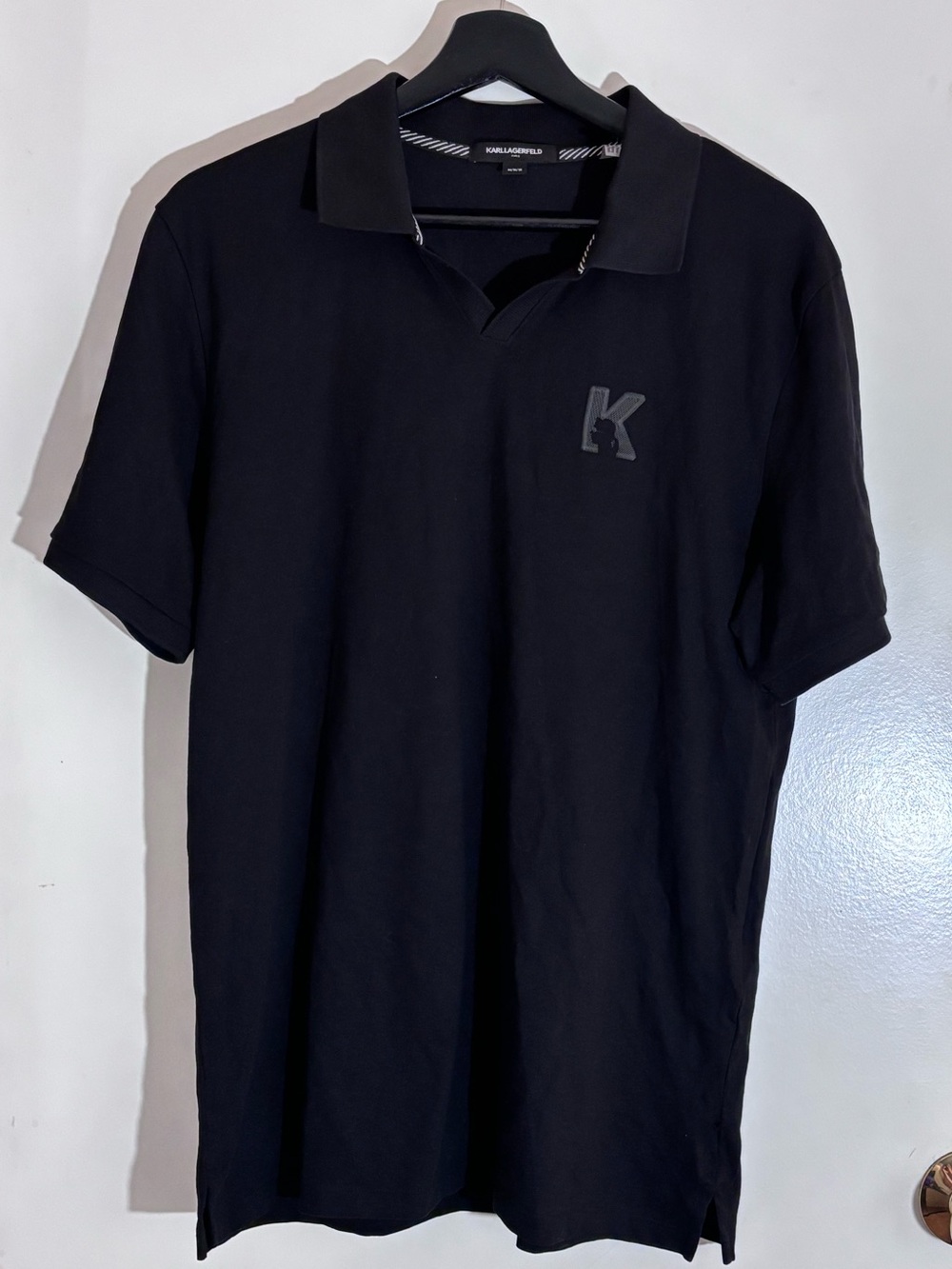 Karl Lagerfeld Men’s Black Polo Shirt with K Patch *See Description